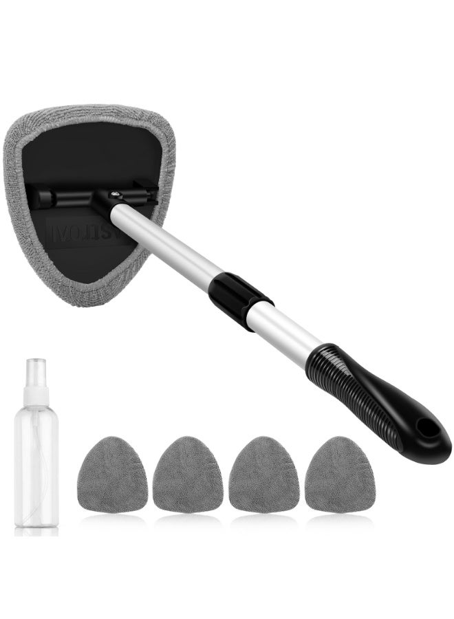 HOMESTAR Retractable Handle Windshield Cleaning Tool Kit | Car Interior Detail Cleaning Set With 4 Reusable High-Density Microfiber Pads , 1 Spray Bottle | Auto Glass Wiper Scrubber Kit, Grey/Black, 13.77 - 20.07 Inch - Image 1